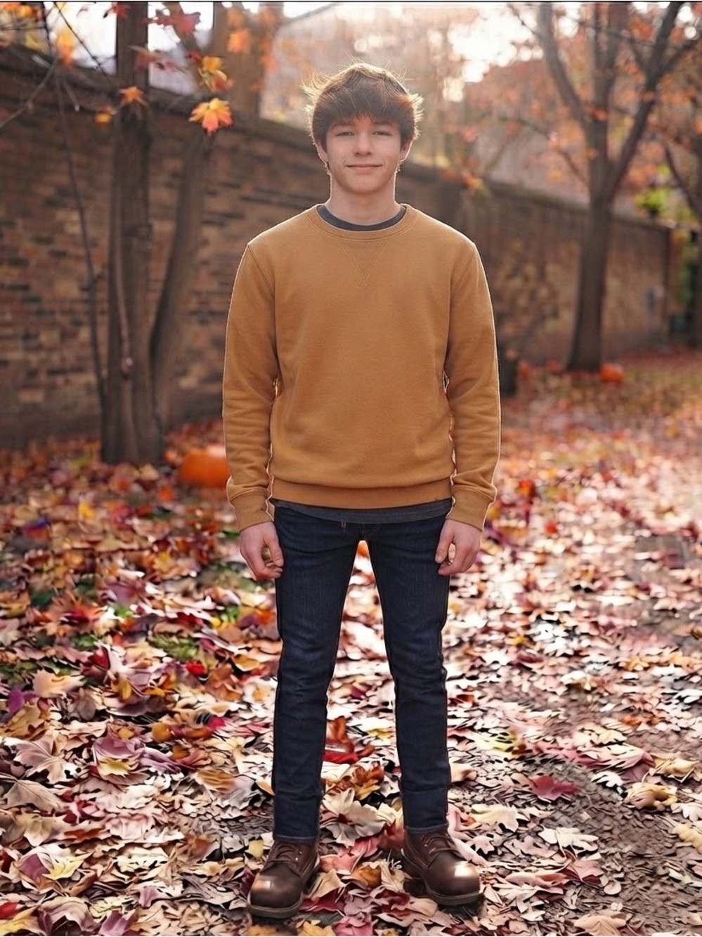 Denim & Flower Men's Crewneck Sweater in Camel Brown